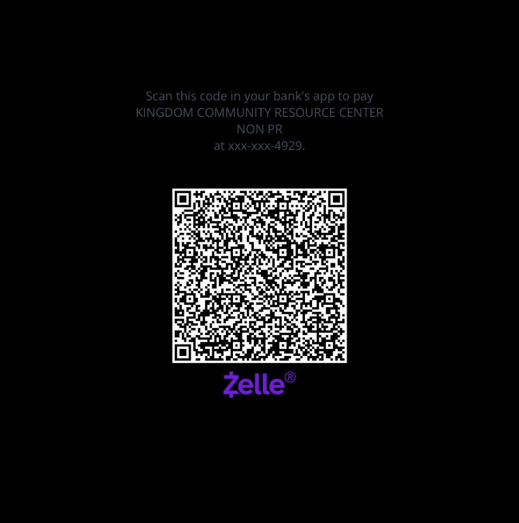 Zelle QR code for Kingdom Community Resource Center — scan to donate